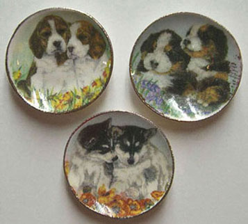 Dollhouse Miniature 3 Puppy Plates